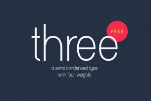Three is a semi condensed sans serif font that you can download for free.